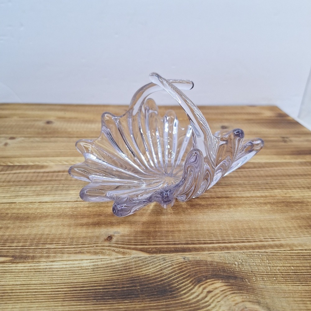 Vintage Art Glass Finger Dish Basket‎ With Split Finger Handle